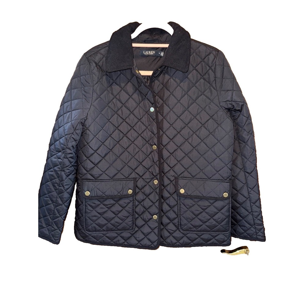Lauren Ralph Lauren womens Sz Medium Diamond Quilted Corduroy Trim Jacket Black